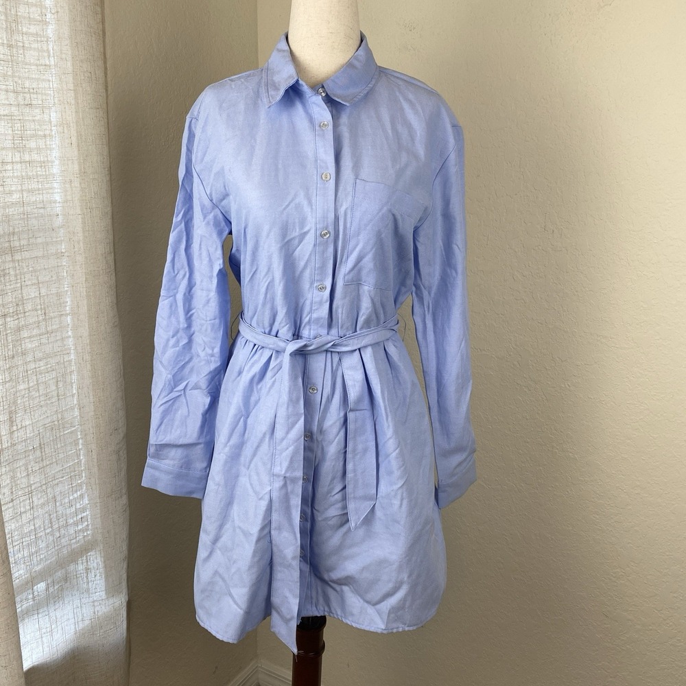 Stradivarius Size M Shirtdress Button Down Fit N Flare Blue Old Money Preppy